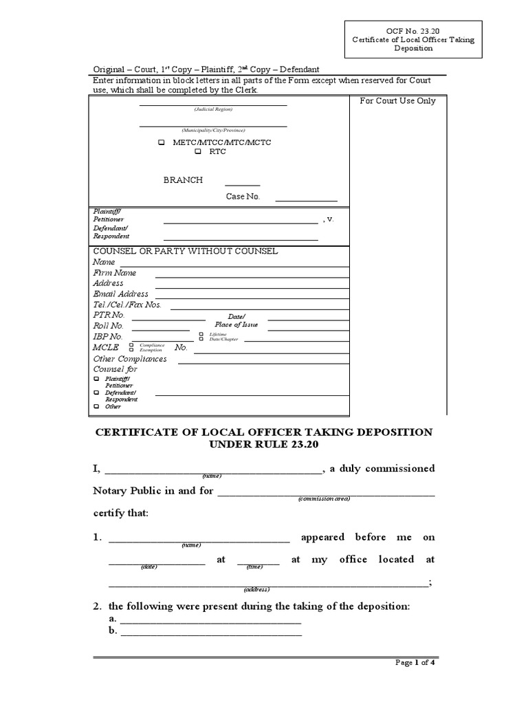 Deposition Certificate Template | PDF | Deposition (Law) | Common Law