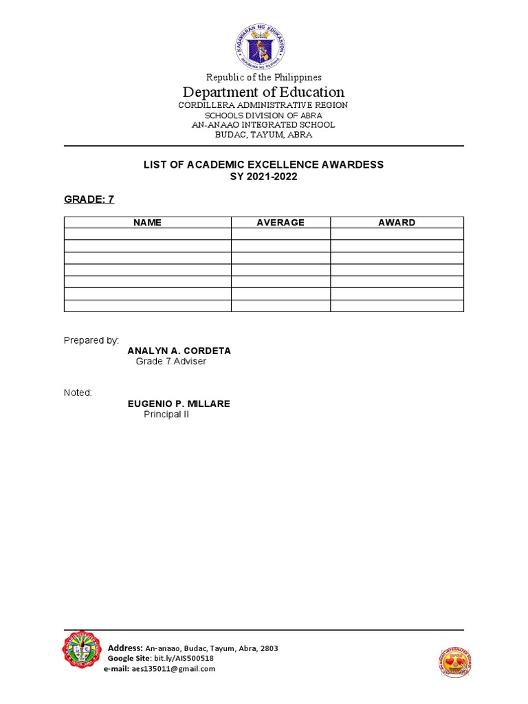 academic award template | PDF