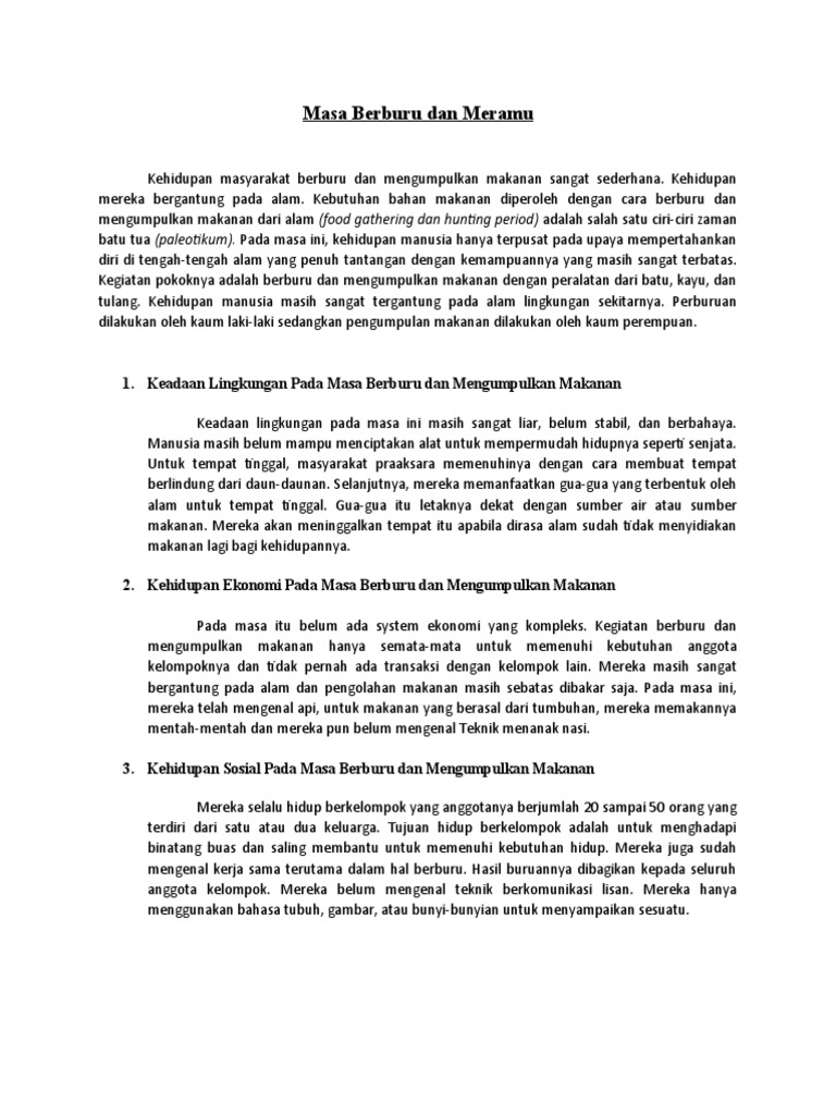 Masa Berburu Dan Meramu | PDF