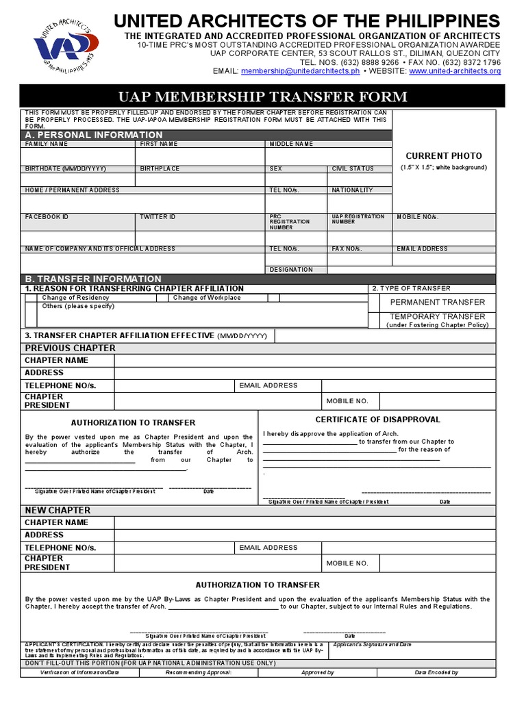 Uap Membership Transfer Form PDF Government