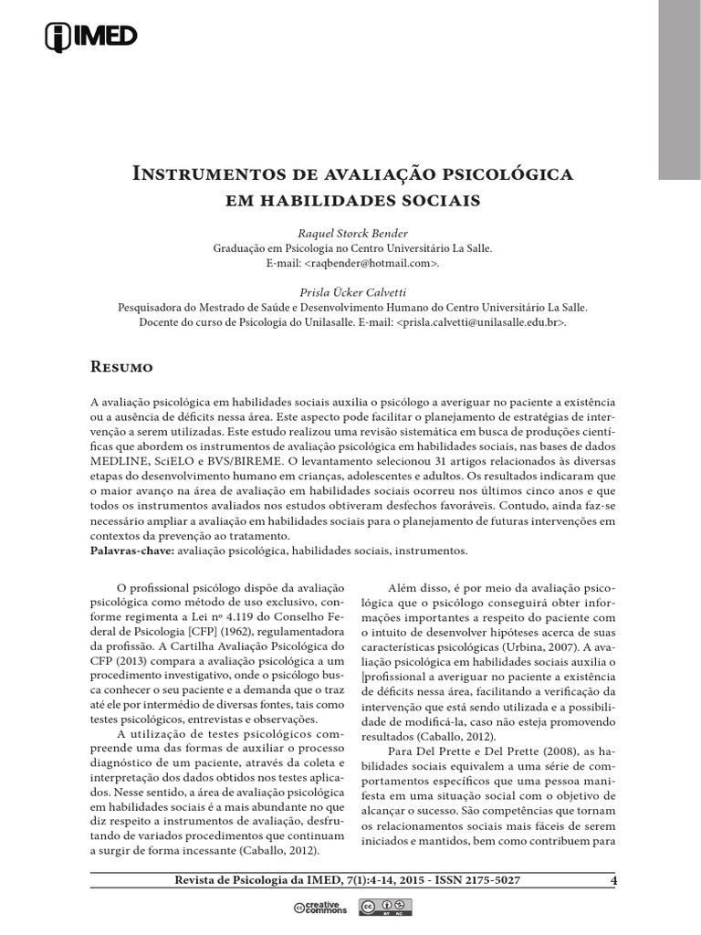 Instrumentos Para a Avaliação de Habilidades Sociais | PDF | Psicologia ...