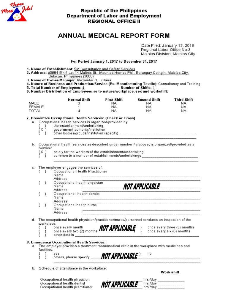 001 Annual Medical Report | PDF | Occupational Safety And Health ...