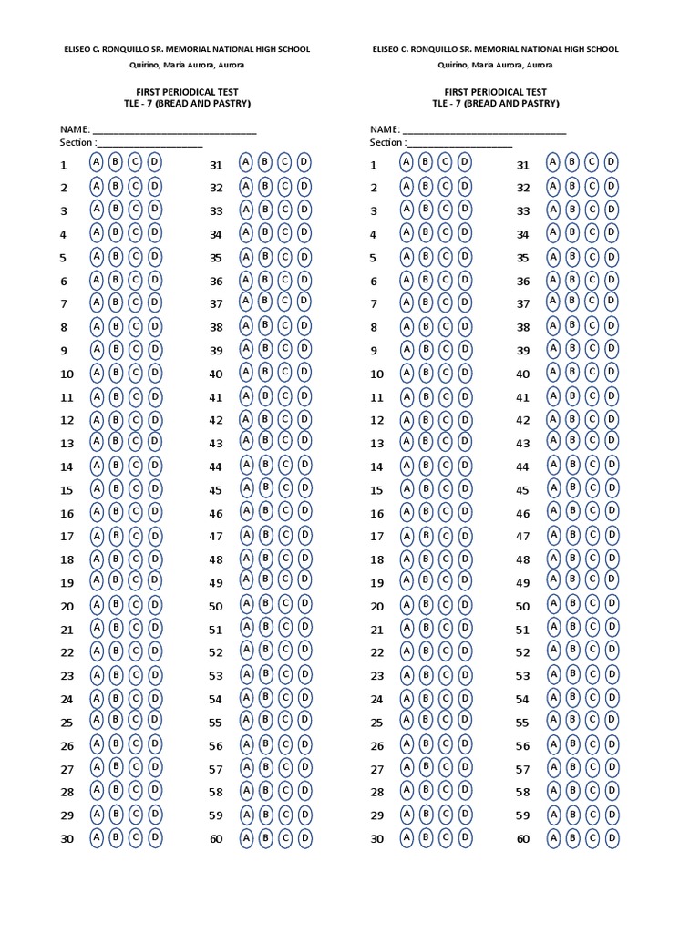 Diagnostic Answer Sheet PDF