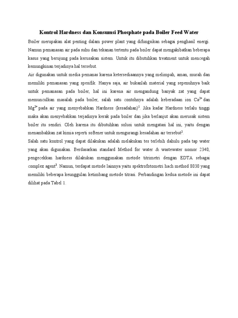 Kontrol Hardness Dan Konsumsi Phosphate Pada Boiler Feed Water PDF