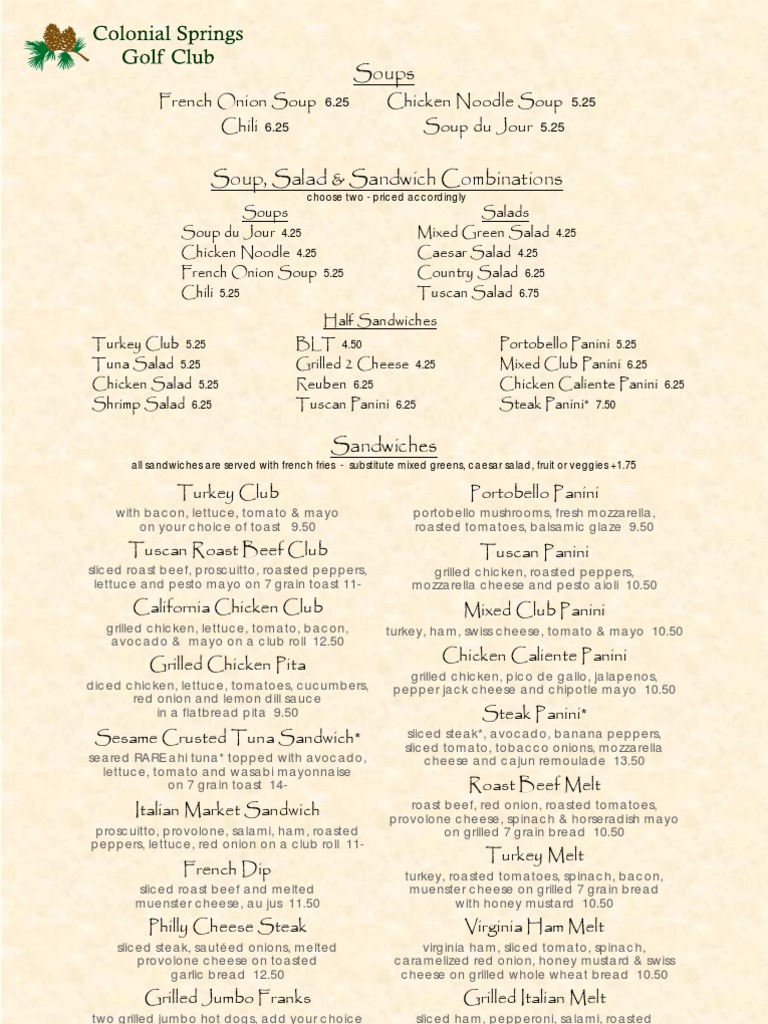 Colonial Springs 2011 Menu | PDF | Italian Cuisine | Salad