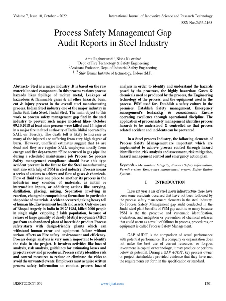 PSM Gap Audit in Steel Industry | PDF | Risk | Risk Management