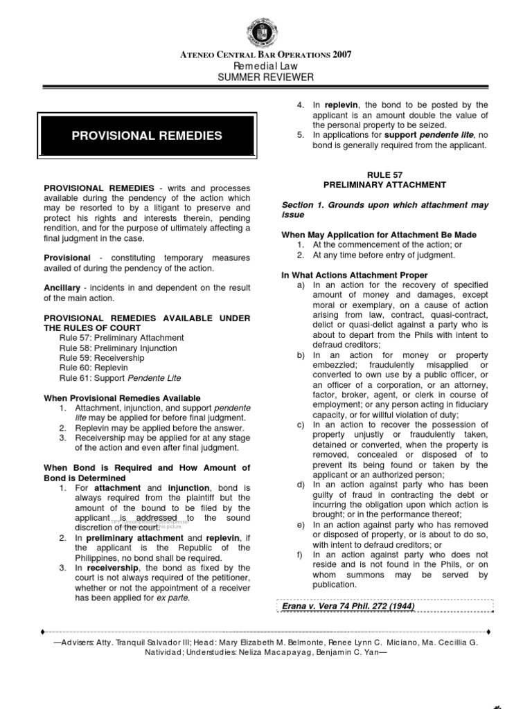 Provisional Remedies Injunction Receivership