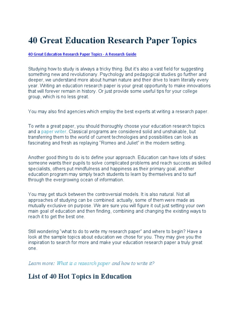 40 Great Education Research Paper Topics PDF Child Development