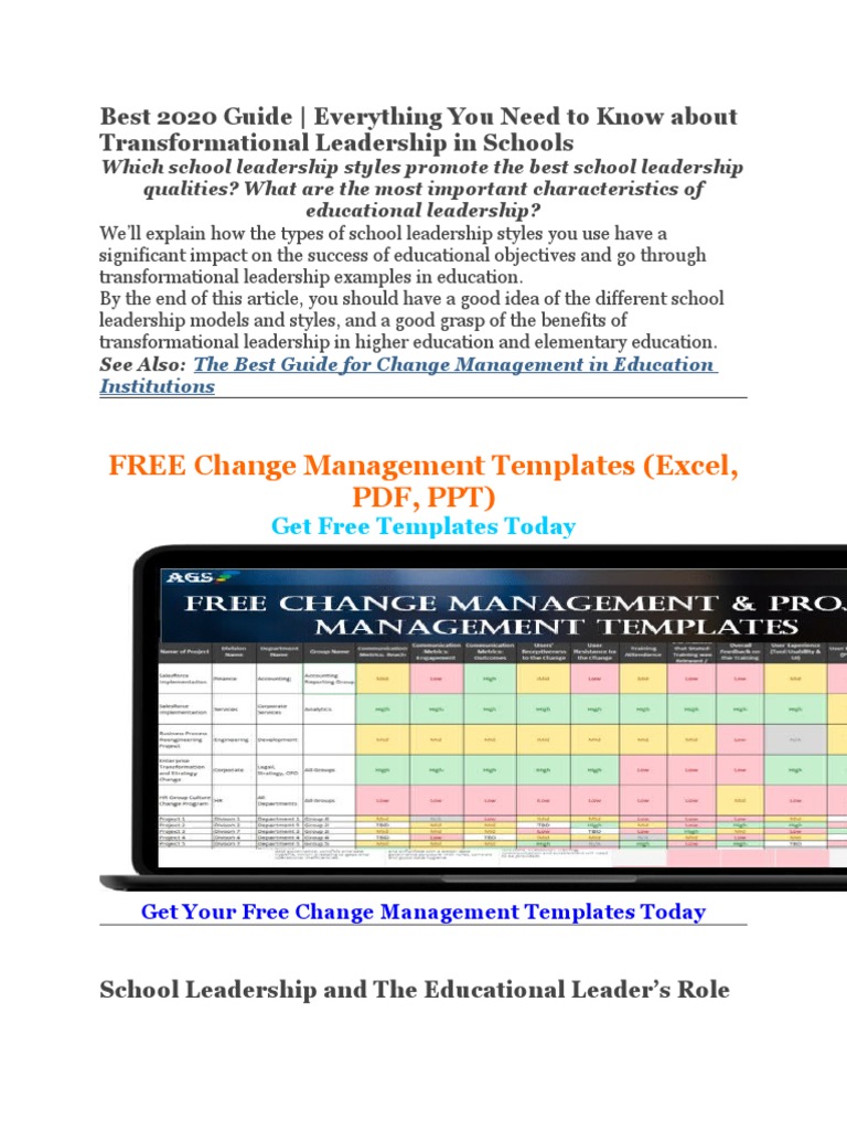 Transformational Leadership In Education Pdf Leadership Teachers