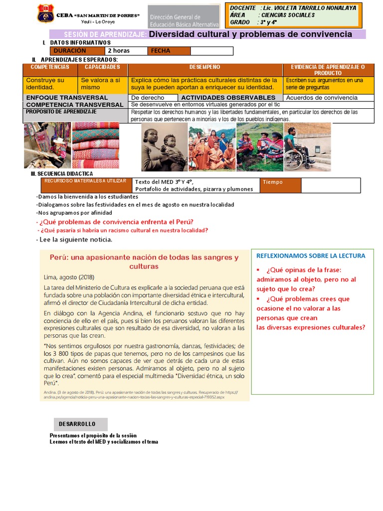 Diversidad Cultural y Convivencia en Secundaria | PDF | Aprendizaje ...