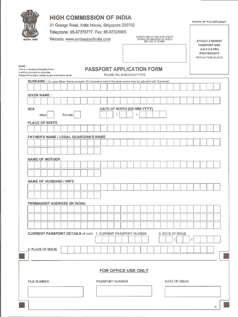 India Passport Renew Form PDF