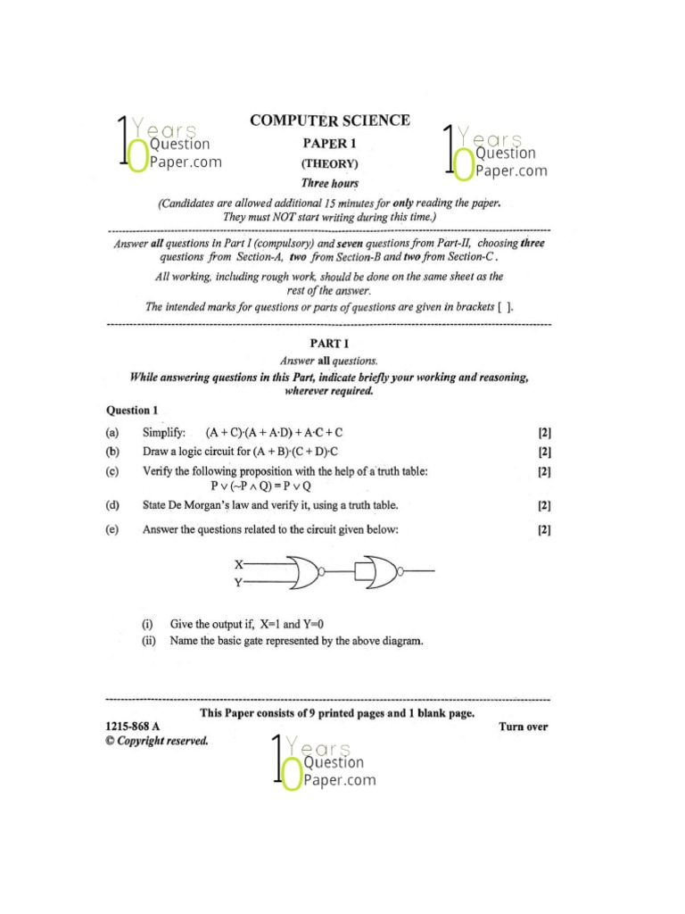ISC 2015 Computer Science Paper 1 Theory PDF