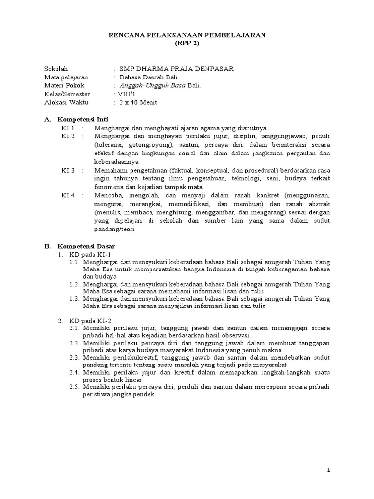 RPP 2 Anggah Ungguhing Basa | PDF | Karier & Perkembangan