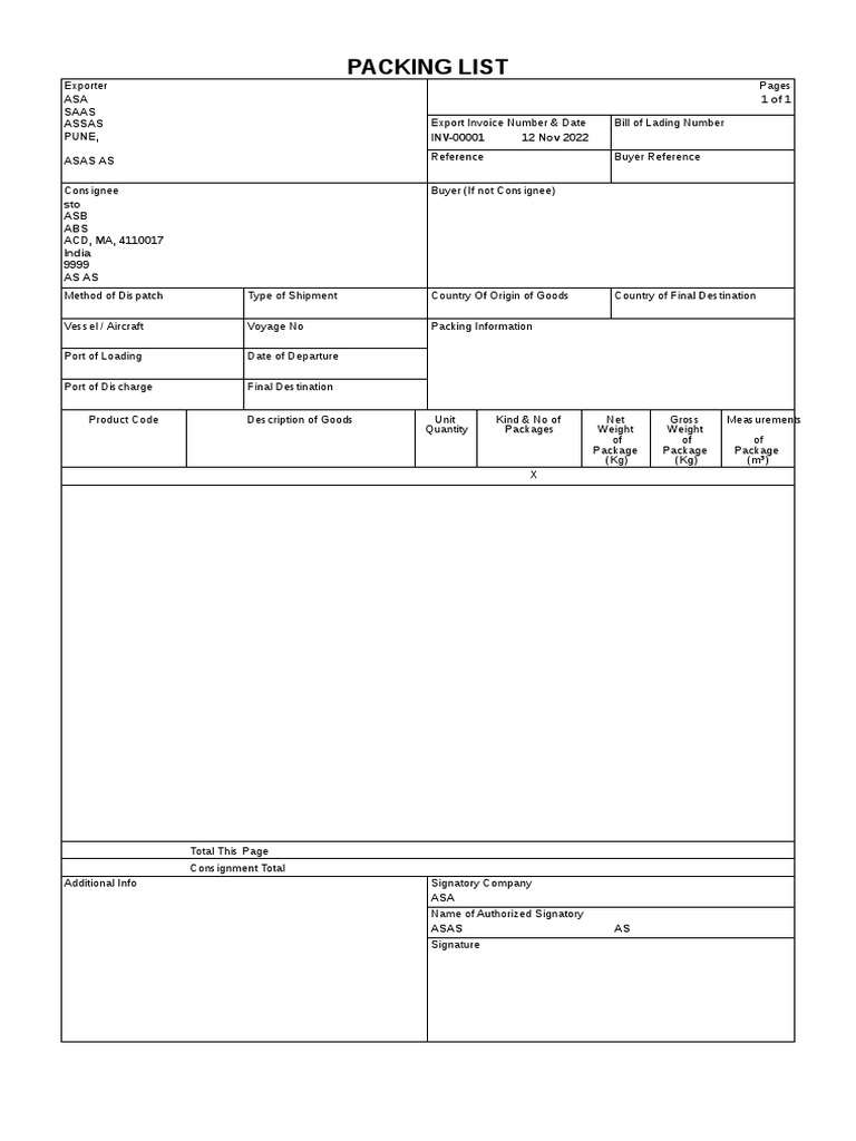 ER Packing List - Consolidated | PDF