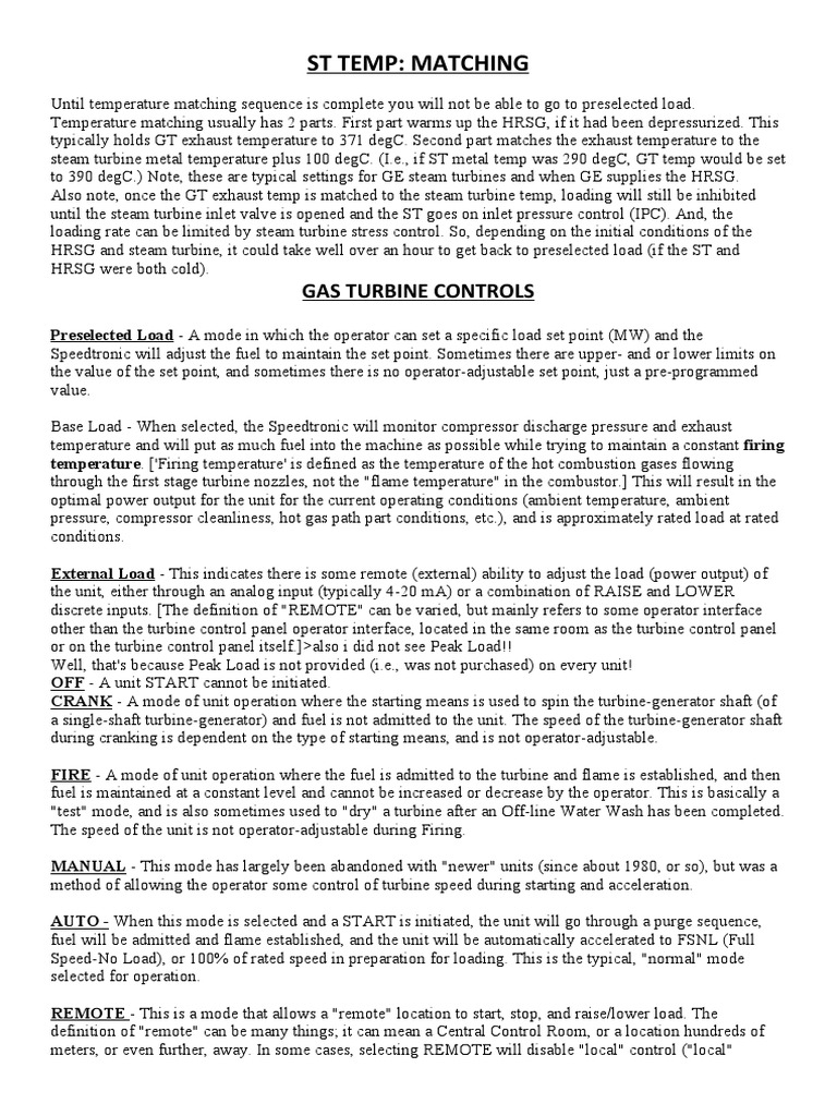 Gas Turbine Control Modes Explained | PDF | Gas Turbine | Steam