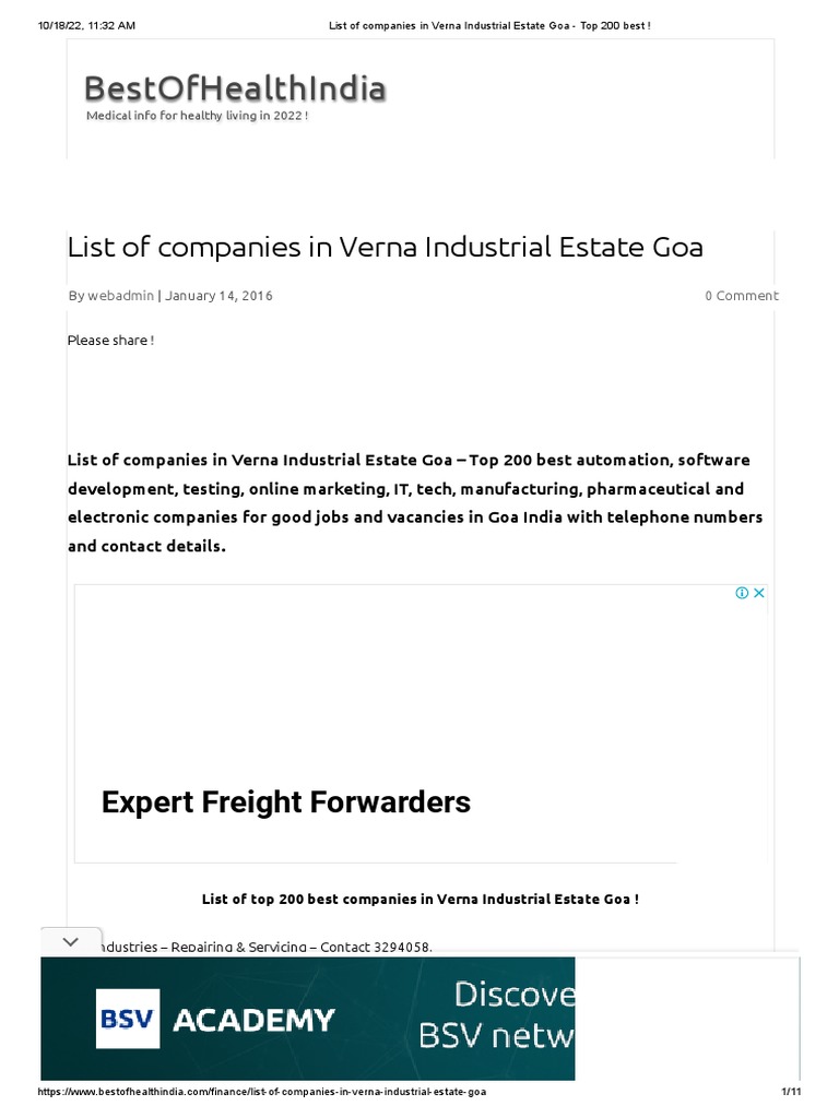 List of Companies in Verna Industrial Estate Goa Top 200 Best ! PDF