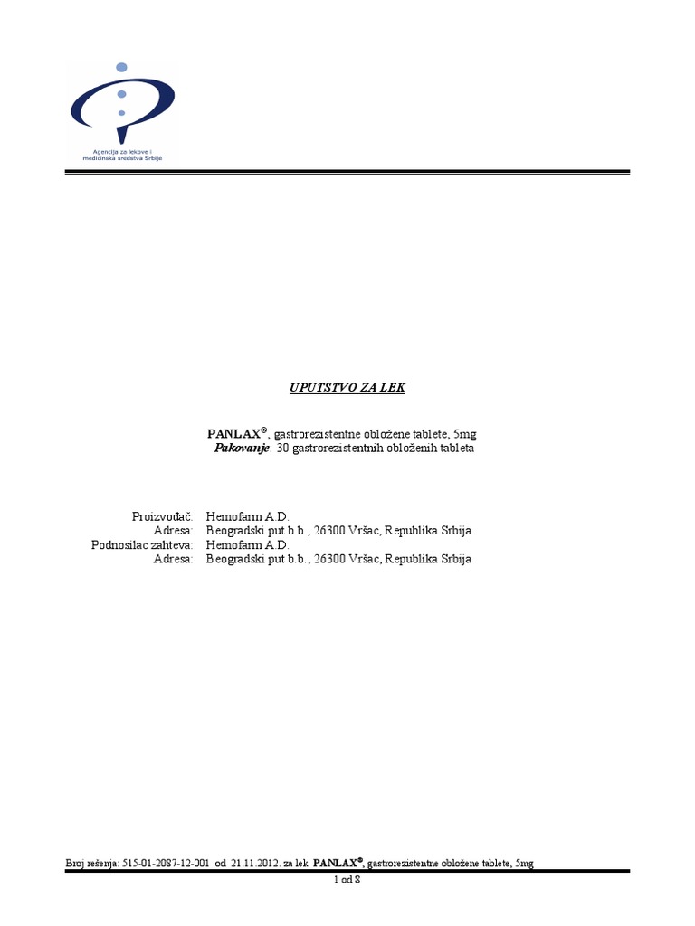 Panlax: Uputstvo Za Lek | PDF