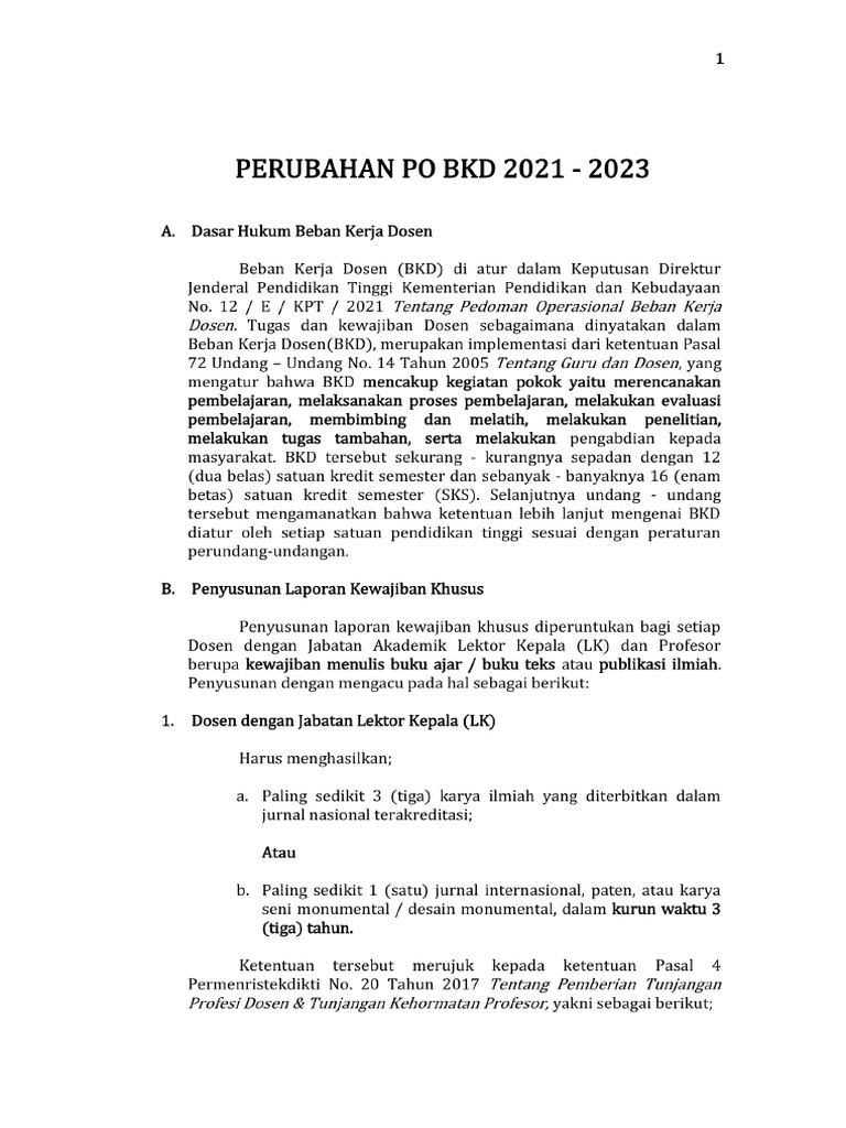 Perubahan Po BKD 2021 - Beban Kerja Dosen 2023.PDF Ok | PDF