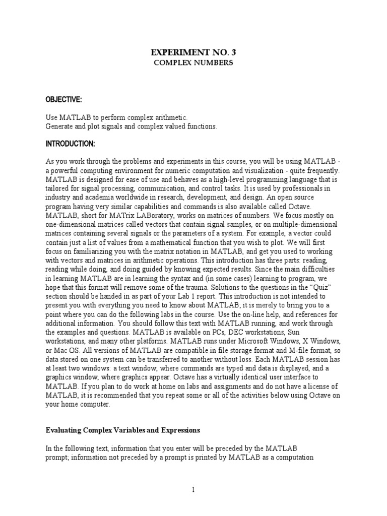 Experiment #3 | PDF | Matlab | Complex Number