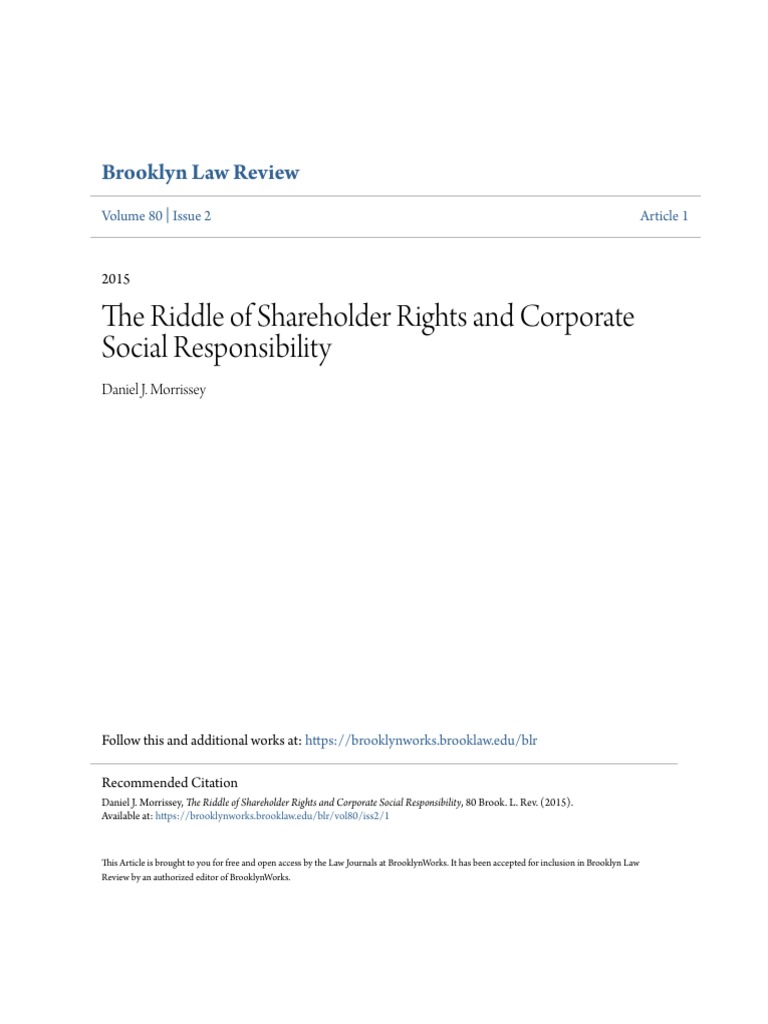 Shareholder Rights & CSR Analysis | PDF | Stocks | Corporations