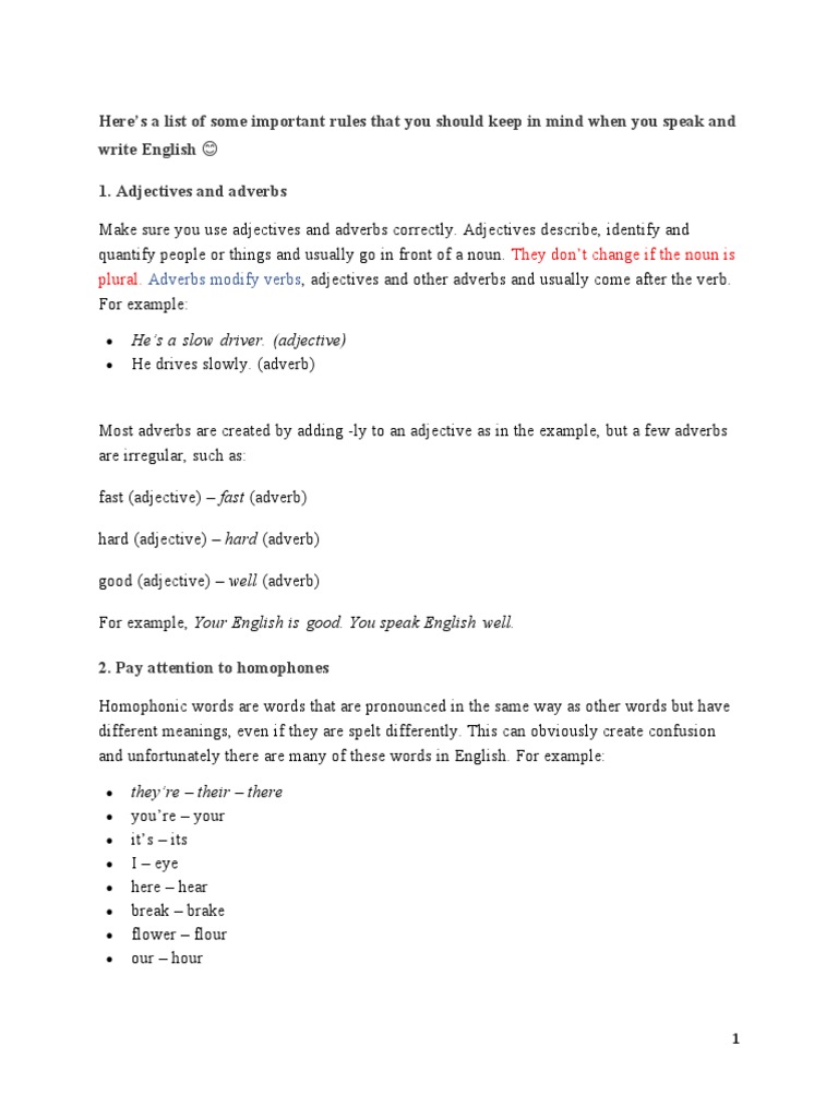 Key English Grammar Rules to Remember | PDF | Adverb | Adjective
