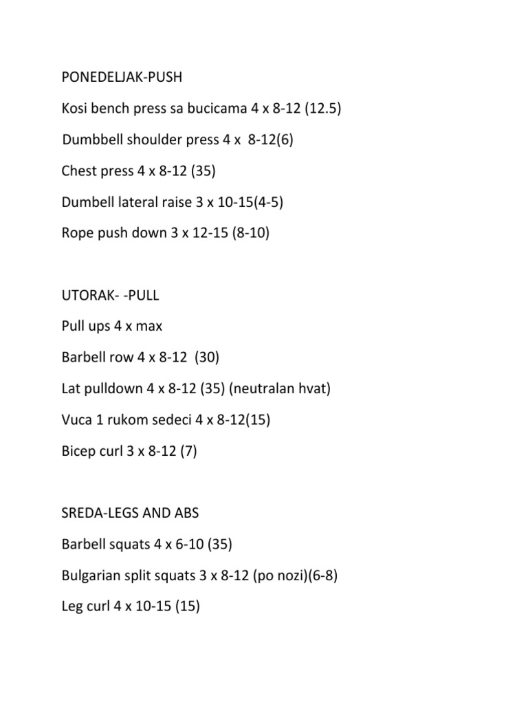 Chest, Back, and Legs Weekly Workout Routine with Exercise Details PDF