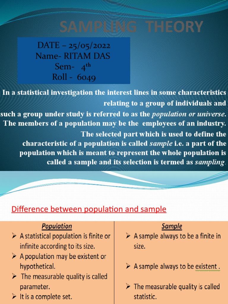 Sampling Theory PPT Present | PDF | Sampling (Statistics) | Bias Of An ...