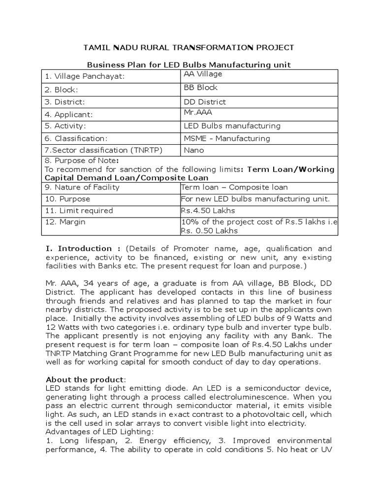 LED Bulbs Manufacturing Unit Nano Category | PDF | Debt | Light ...