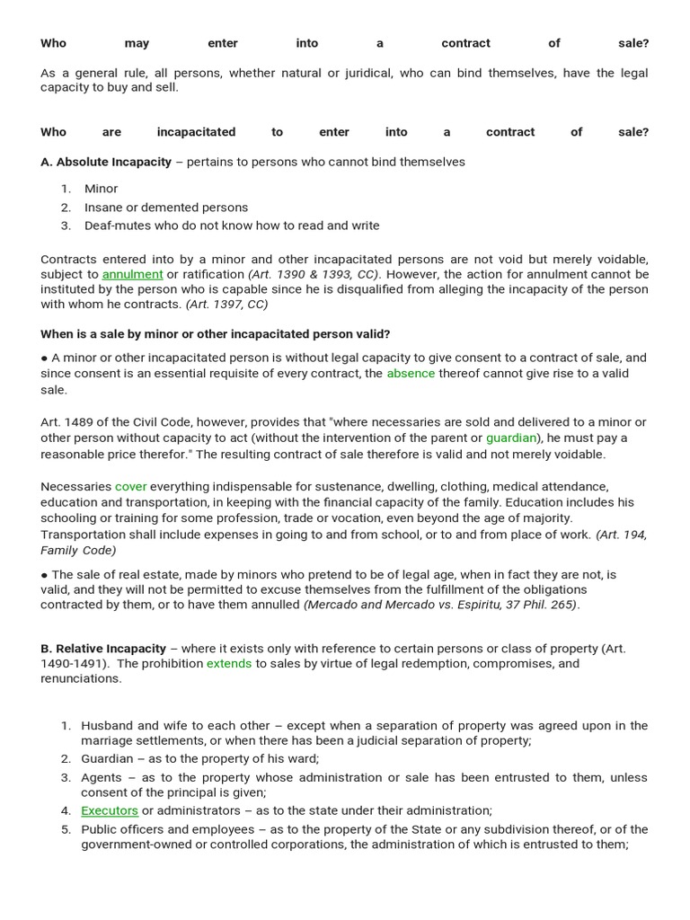 Determining Capacity and Validity in Contracts of Sale A Guide to Who