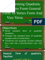 XV. Transforming Quadratic Functions From General Form To Vertex Form