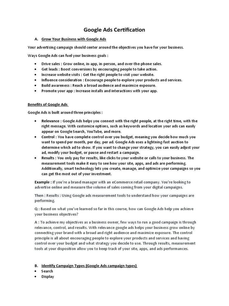 Google Ads Certification Overview | PDF | Advertising | Marketing