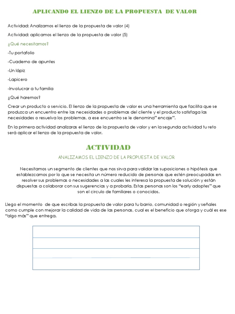 Aplicando El Lienzo de La Propuesta de Valor 2 | PDF | Crecimiento ...