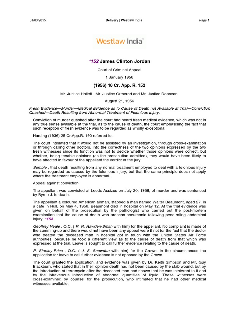 James Clinton Jordan, (1956) PDF Trials Evidence