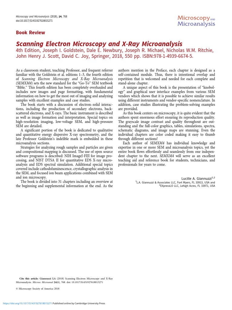 Scanning Electron Microscopy and XRay Microanalysis Book Review PDF