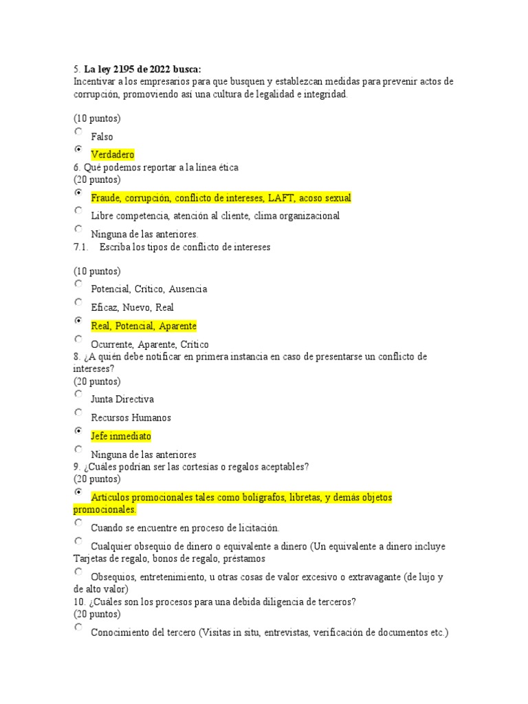 Evaluación y Asistencia Programa de Transparencia y Ética Empresarial ...