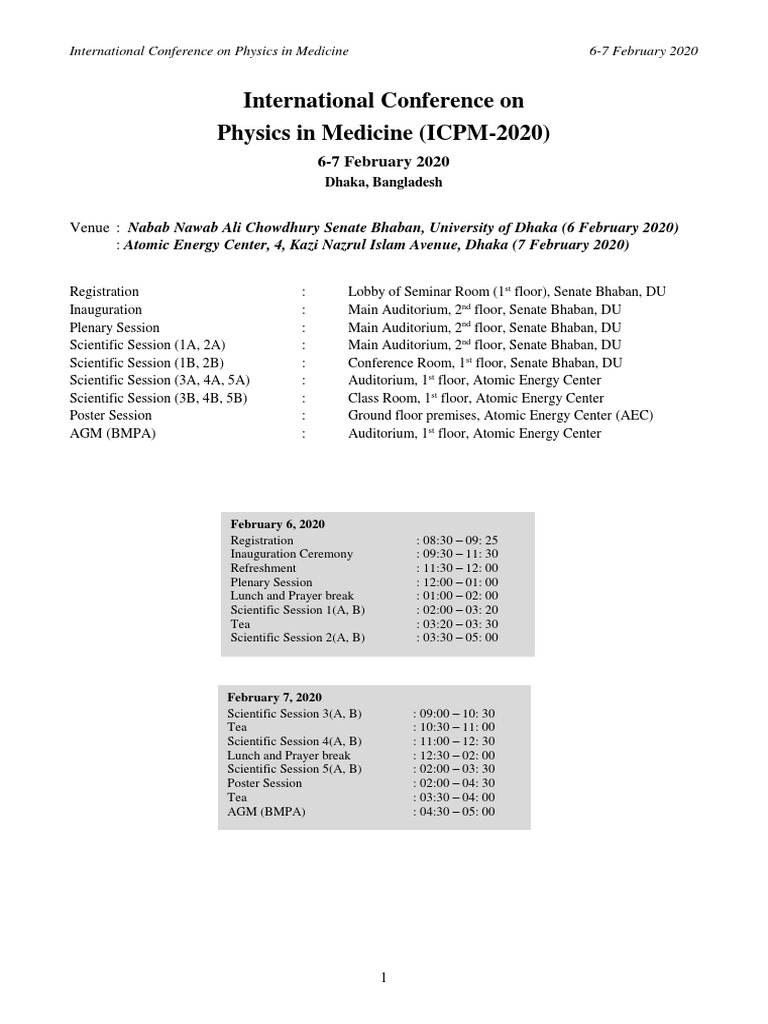 Program Schedule of ICPM 2020 PDF Radiation Therapy Ct Scan