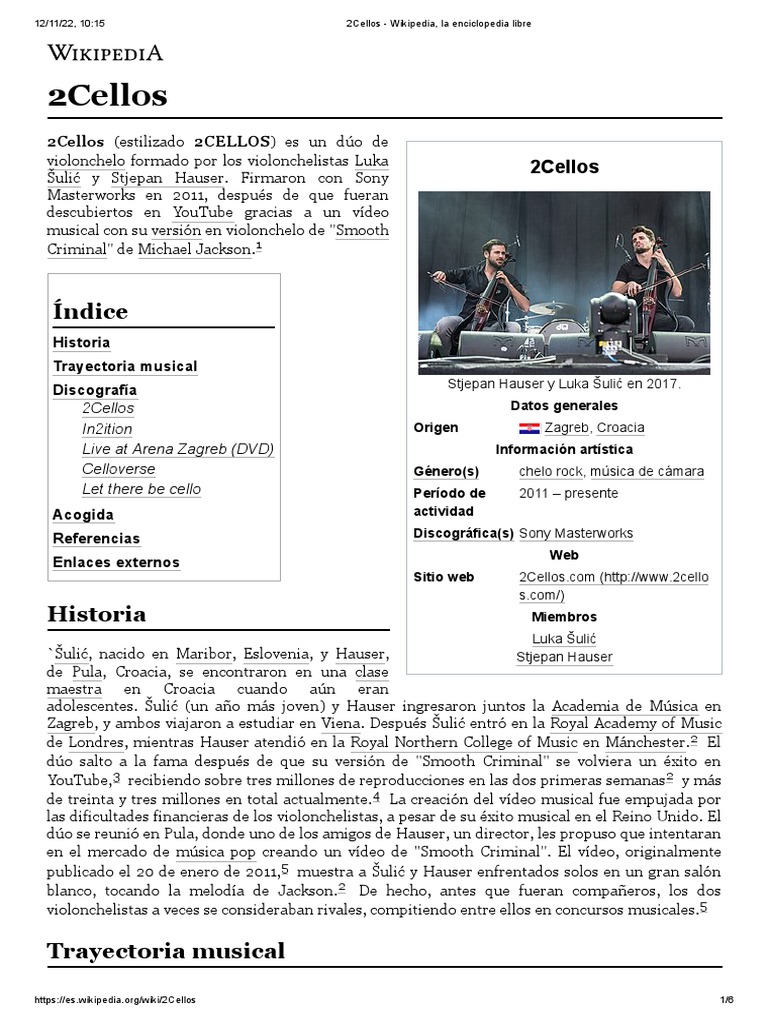 2cellos - Wikipedia, La Enciclopedia Libre | PDF | Músicos | Grupos ...