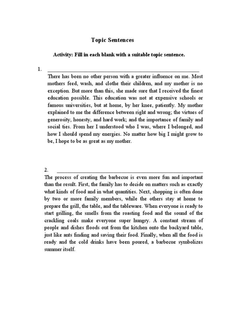 Topic Sentence Task PDF Fast Food Foods