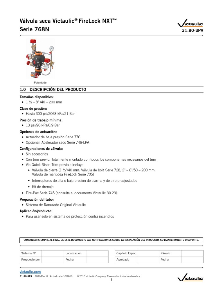 Válvula Seca Victaulic Firelock NXT Serie 768N 1.0 Descripción Del