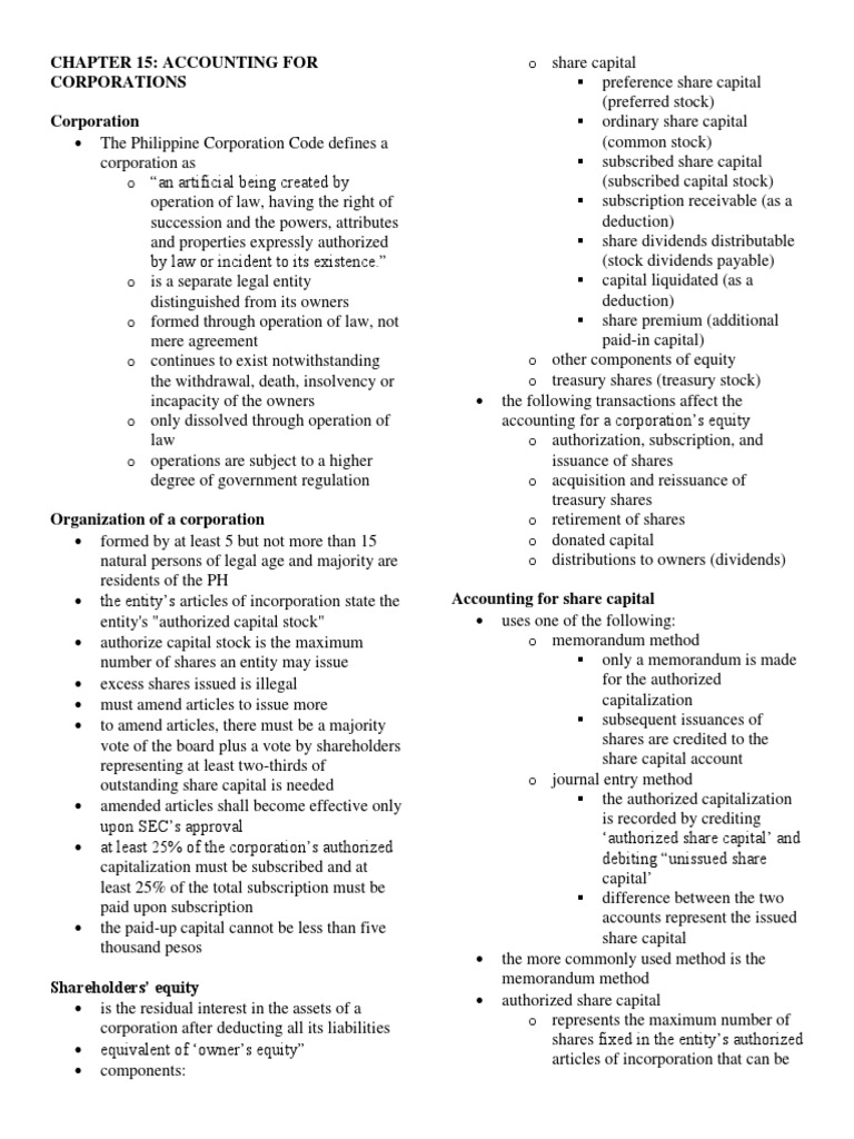 Chapter 15 Notes Download Free Pdf Preferred Stock Treasury Stock