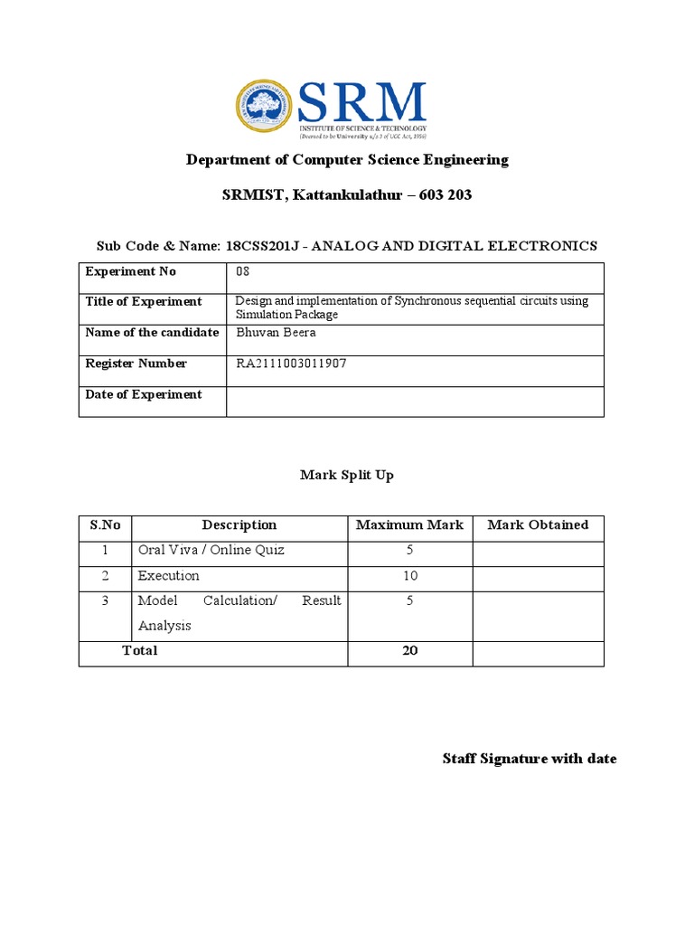 Ade Exp 8 | PDF | Electronic Circuits | Digital Electronics