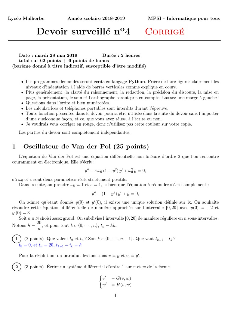Corrigé Devoir Surveillé MPSI 2018-2019 | PDF | Théorie des graphes ...