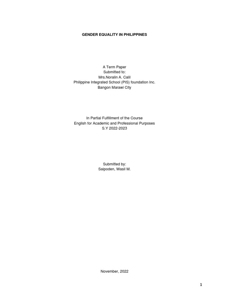 Gender Inequality Issues in the Philippines | PDF | Gender Studies ...