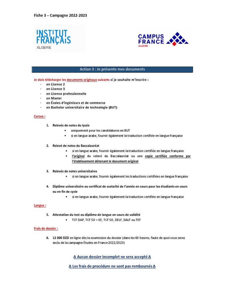 Documents requis pour inscription 2022-2023 | PDF | Traductions
