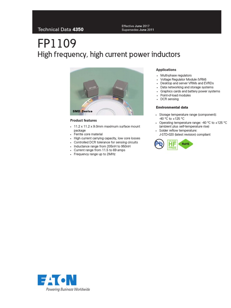Eaton fp1109 Inductor Data Sheet | PDF | Inductor | Electrical Engineering