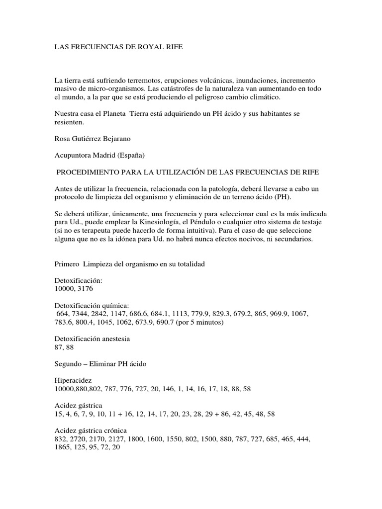 Frecuencias Rife Listado – Rife Frequencies List – UCBM