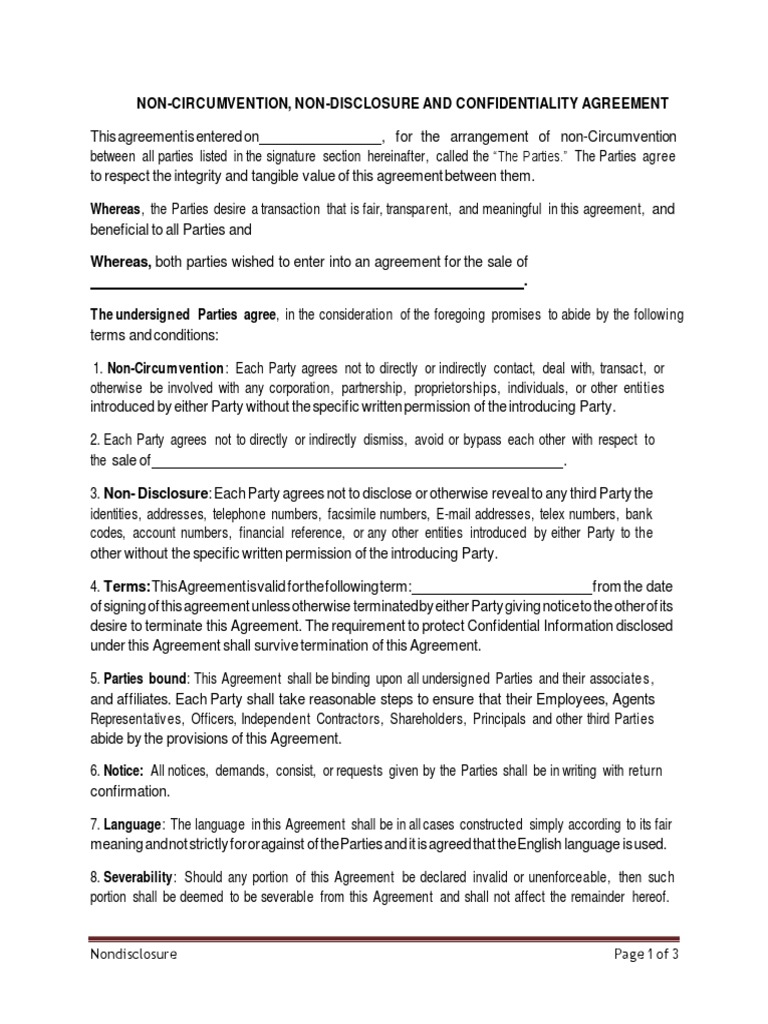 Non-Circumvention & NDA Agreement | PDF | Non Disclosure Agreement ...