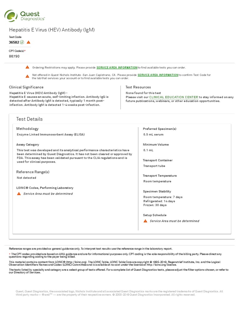 Hepatitis E Virus (HEV) Antibody (IgM) Test Detail Quest