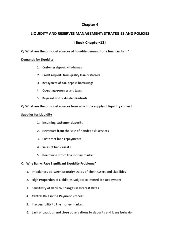 Chapter 4 LIQUIDITY AND RESERVES MANAGEMENT STRATEGIES AND POLICIES