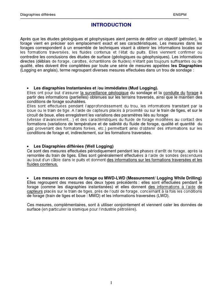 Types de Diagraphies Différées en Forage | PDF | Porosité | Radioactivité